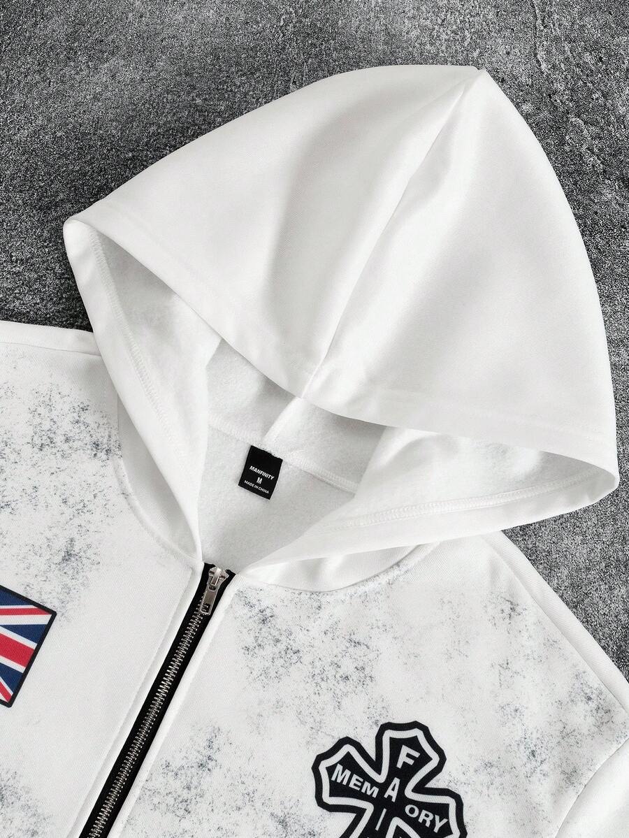 Streetwear Zipper - Mens White Zip Up Hoodie With