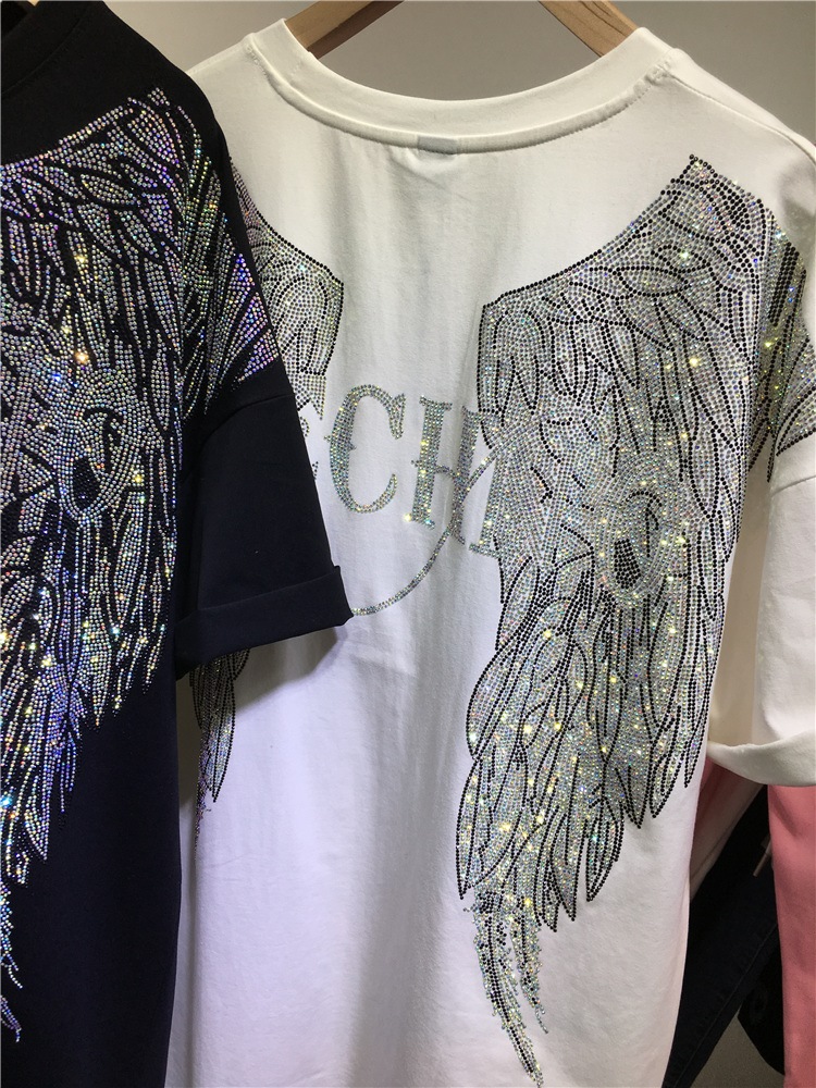 L-4XL Oversize Rhinestone Ange - Streetwear Brand Tees บทวิจารณ์และราคา
