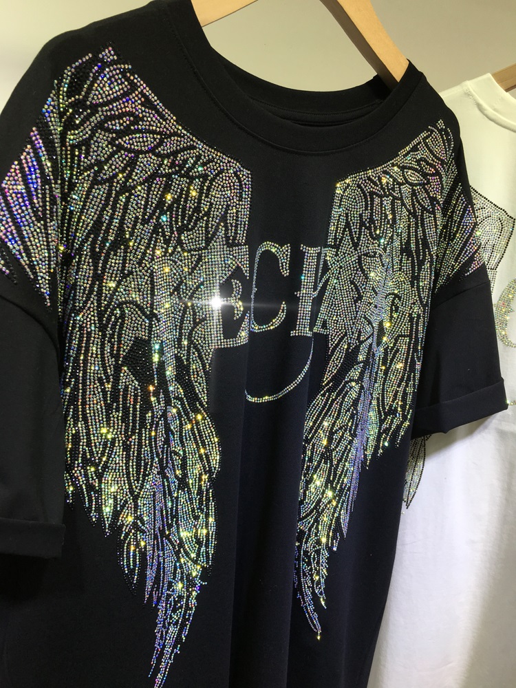 L-4XL Oversize Rhinestone Ange - Streetwear Brand Tees บทวิจารณ์และราคา