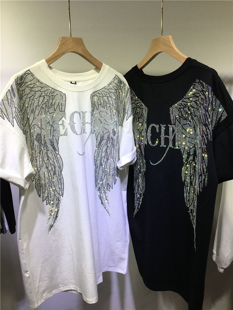 L-4XL Oversize Rhinestone Ange - Streetwear Brand Tees บทวิจารณ์และราคา