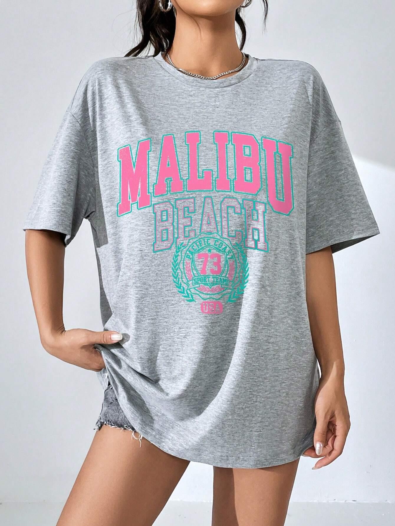 Malibu Beach Letter Print Prin - Streetwear Brand Tees บทวิจารณ์และราคา