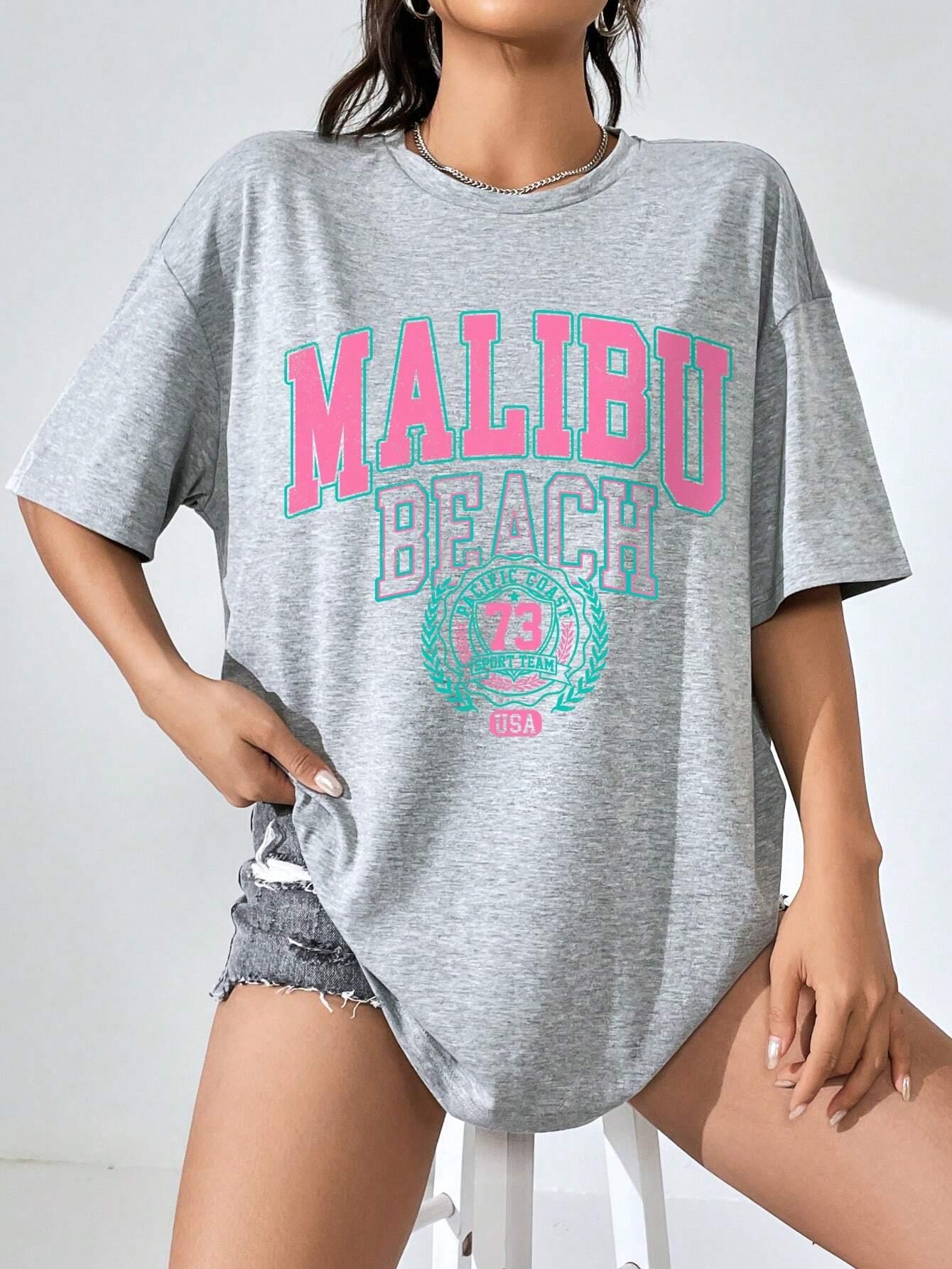 Malibu Beach Letter Print Prin - Streetwear Brand Tees บทวิจารณ์และราคา