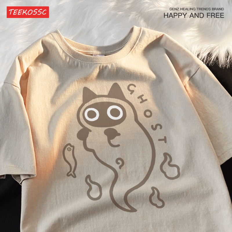Ghost Cat Loose Short Sleeved  - Streetwear Brand Cat บทวิจารณ์และราคา