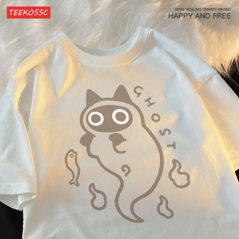 Ghost Cat Loose Short Sleeved  - Streetwear Brand Cat บทวิจารณ์และราคา