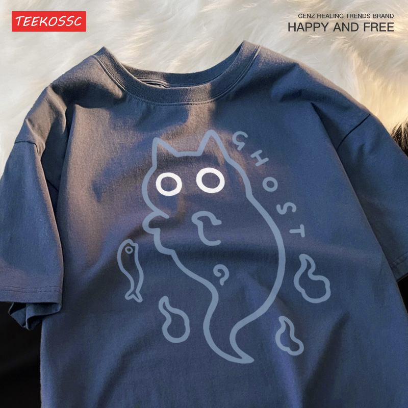 Ghost Cat Loose Short Sleeved  - Streetwear Brand Cat บทวิจารณ์และราคา