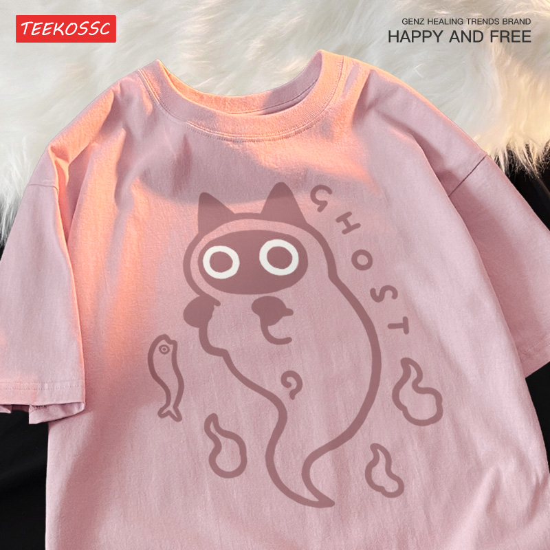 Ghost Cat Loose Short Sleeved  - Streetwear Brand Cat บทวิจารณ์และราคา
