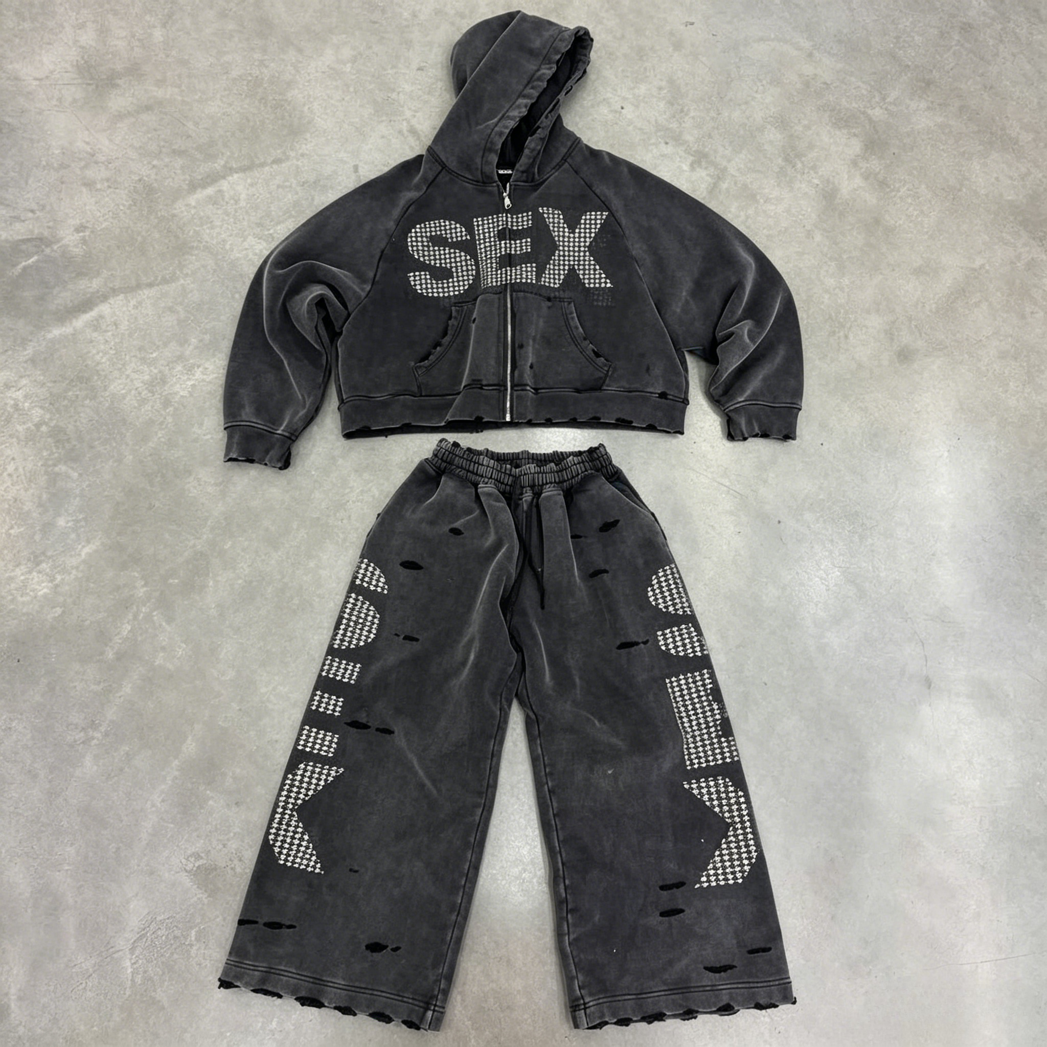 Y2K Sex Hoodie Set Oversized R - Streetwear Zipper บทวิจารณ์และราคา