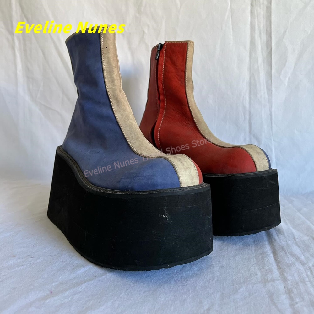 Y2K Red Blue Platform Ankle Bo - Streetwear Zipper บทวิจารณ์และราคา