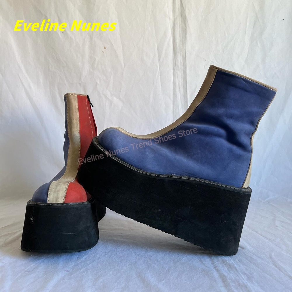Y2K Red Blue Platform Ankle Bo - Streetwear Zipper บทวิจารณ์และราคา