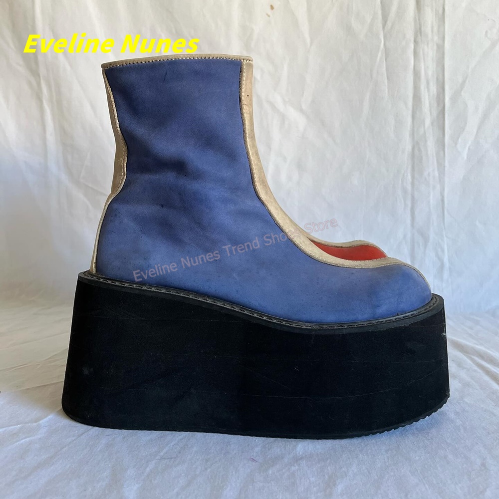 Y2K Red Blue Platform Ankle Bo - Streetwear Zipper บทวิจารณ์และราคา