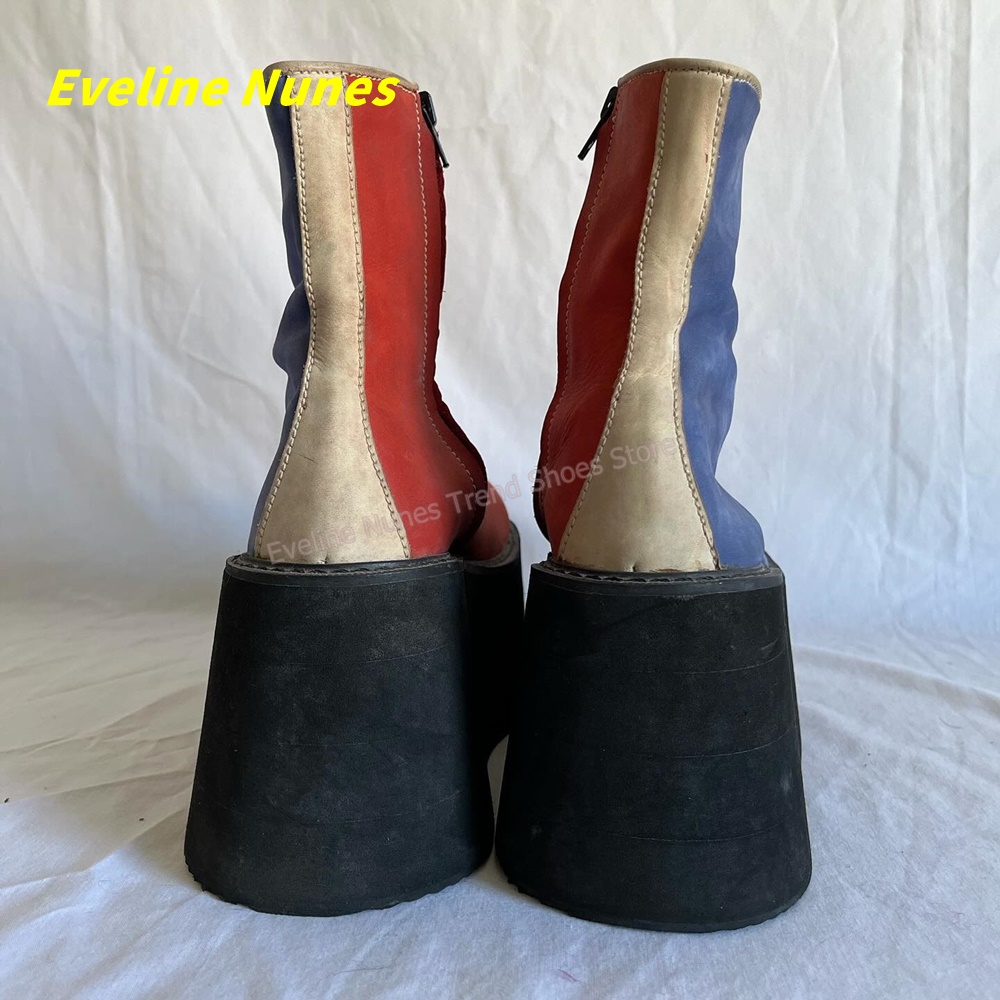 Y2K Red Blue Platform Ankle Bo - Streetwear Zipper บทวิจารณ์และราคา
