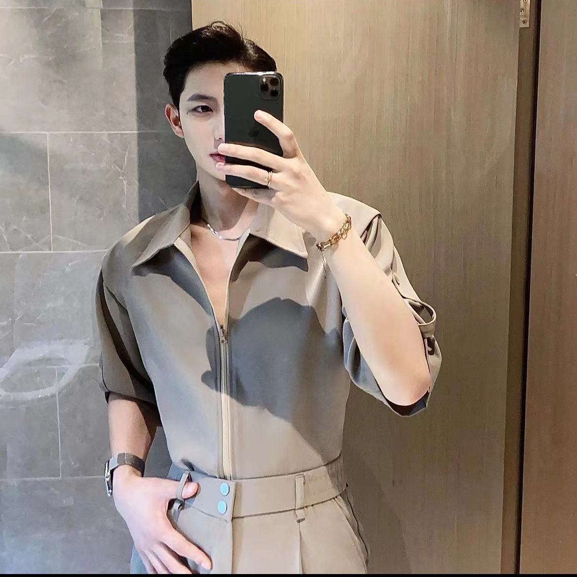 Premium Ice Silk Men's Short S - Streetwear Zipper บทวิจารณ์และราคา