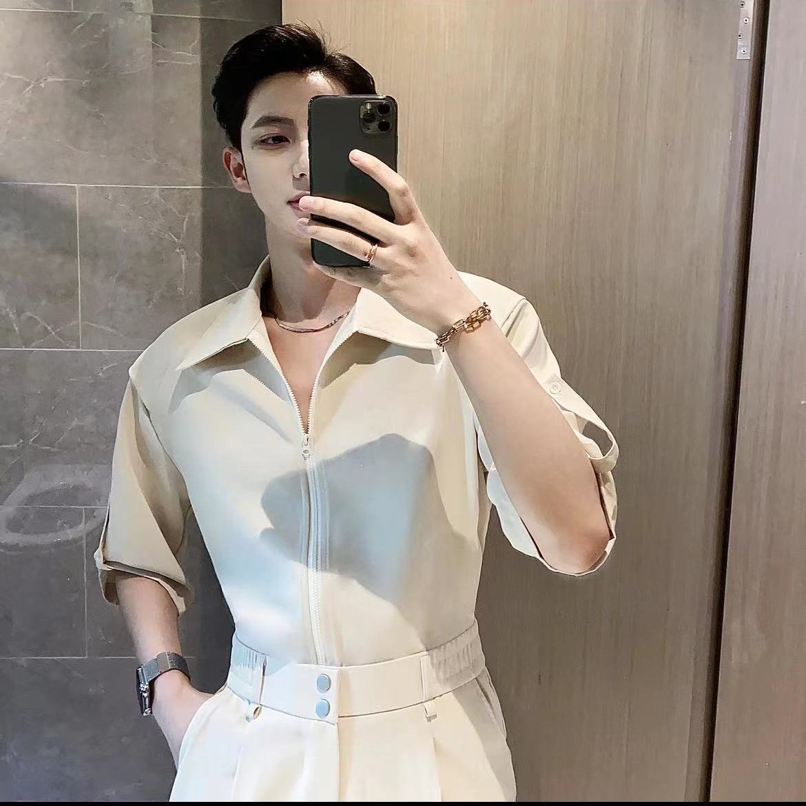 Premium Ice Silk Men's Short S - Streetwear Zipper บทวิจารณ์และราคา