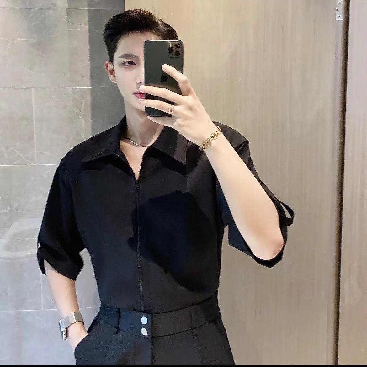 Premium Ice Silk Men's Short S - Streetwear Zipper บทวิจารณ์และราคา