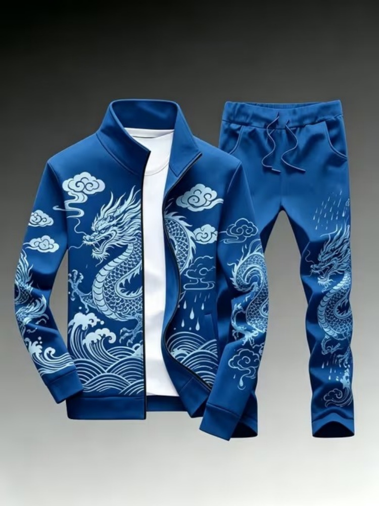 Plus Size Men's Casual Dragon  - Streetwear Zipper บทวิจารณ์และราคา