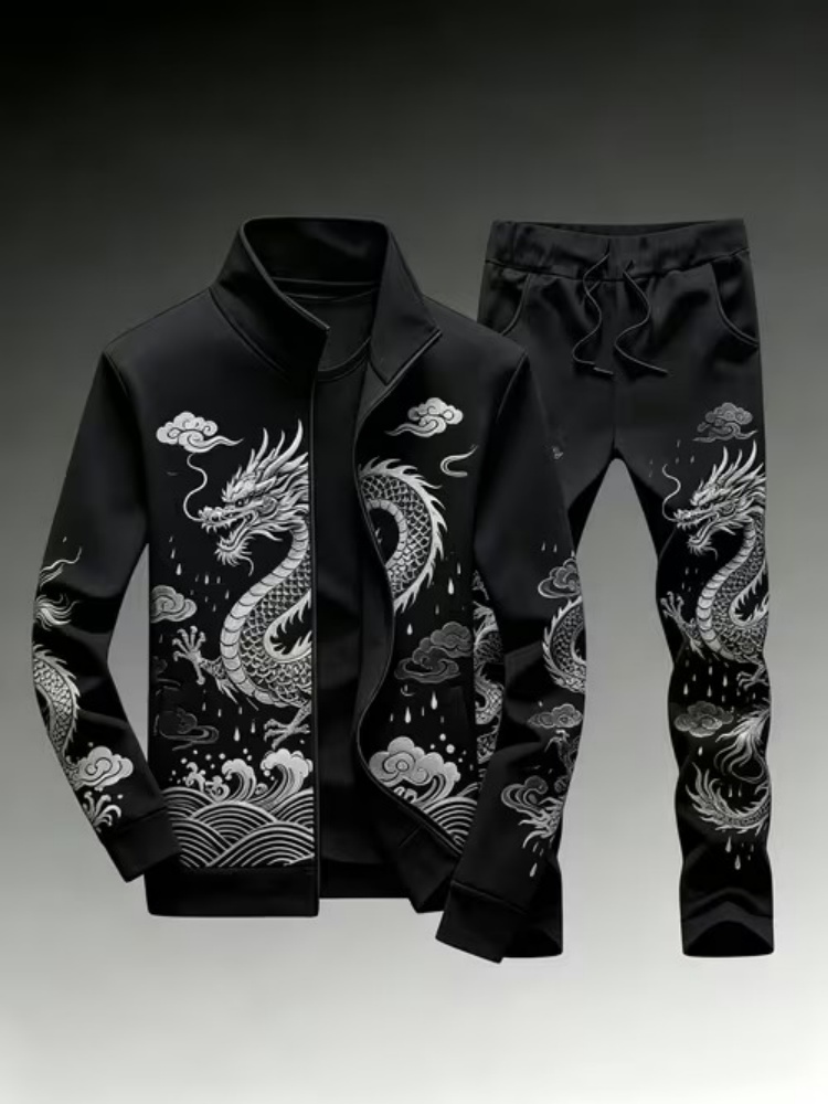Plus Size Men's Casual Dragon  - Streetwear Zipper บทวิจารณ์และราคา