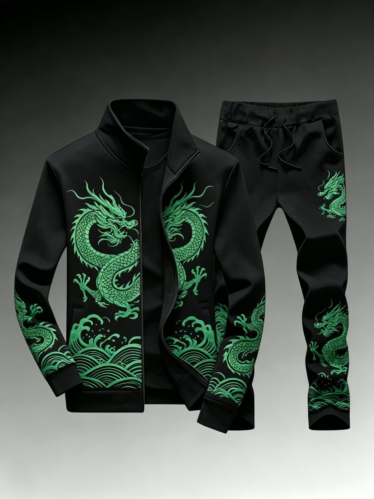 Plus Size Men's Casual Dragon  - Streetwear Zipper บทวิจารณ์และราคา