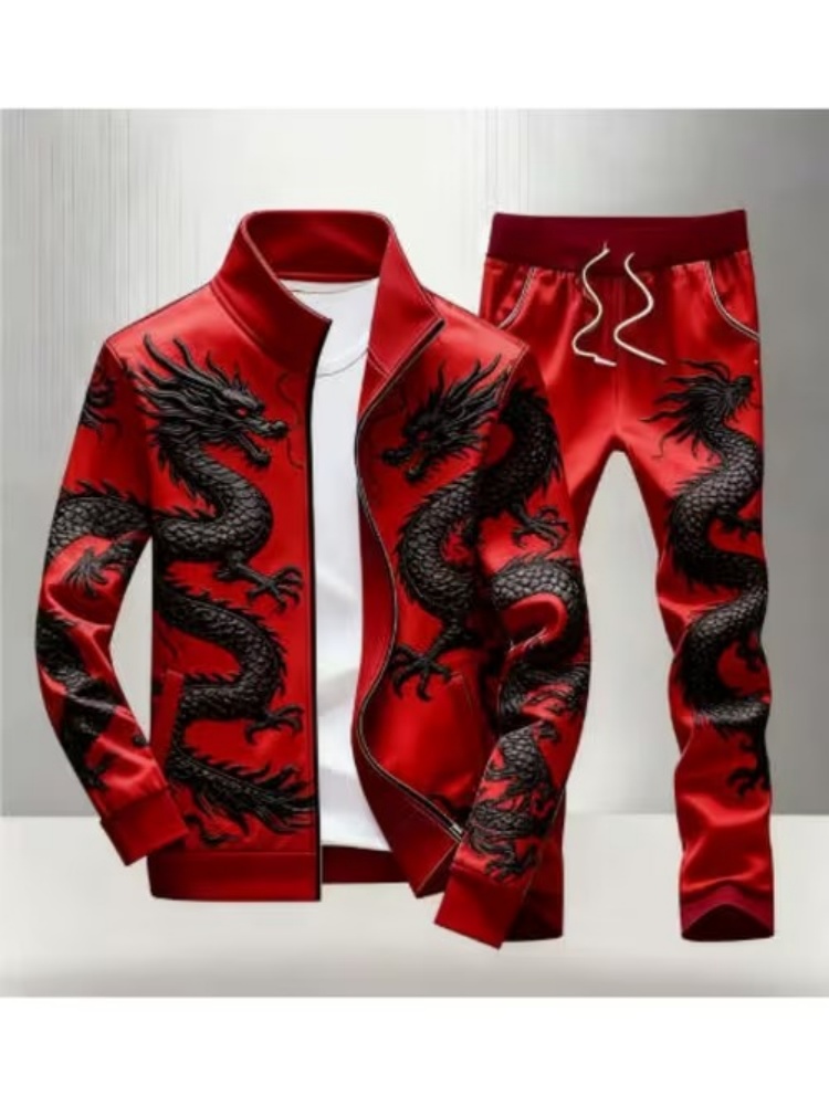 Plus Size Men's Casual Dragon  - Streetwear Zipper บทวิจารณ์และราคา