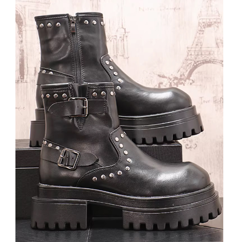 Men's Black Studded Platform B - Streetwear Zipper บทวิจารณ์และราคา