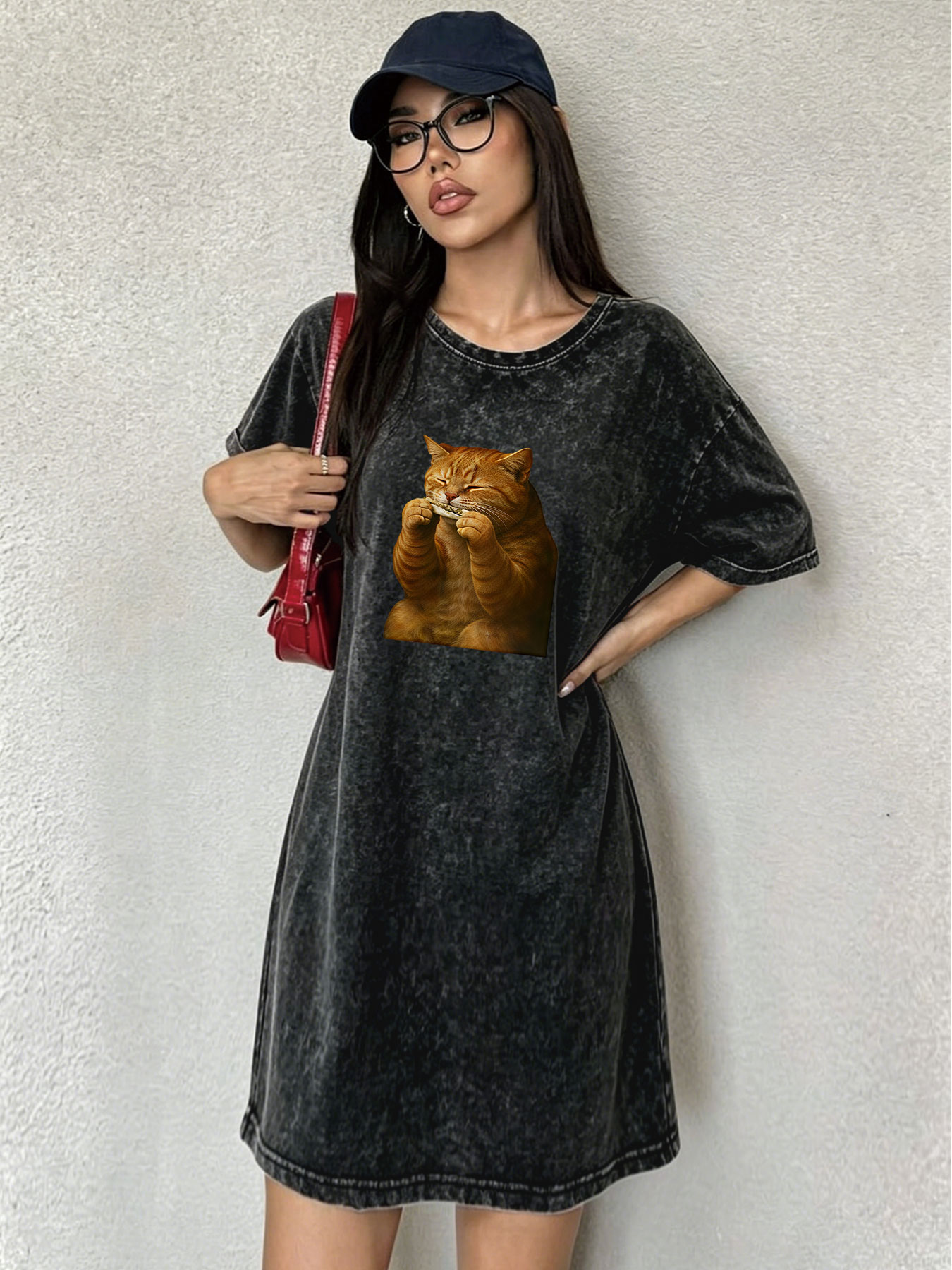 Vintage Washed Distressed T-Sh - Streetwear Brand Cat บทวิจารณ์และราคา