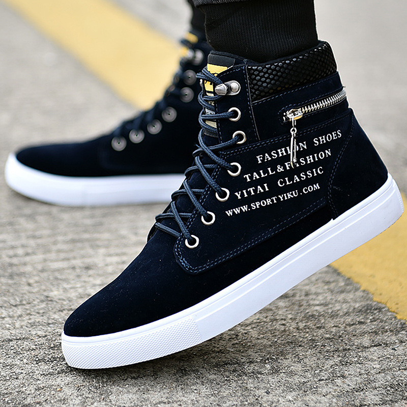 Men's Black High-Top Sneakers  - Streetwear Zipper บทวิจารณ์และราคา