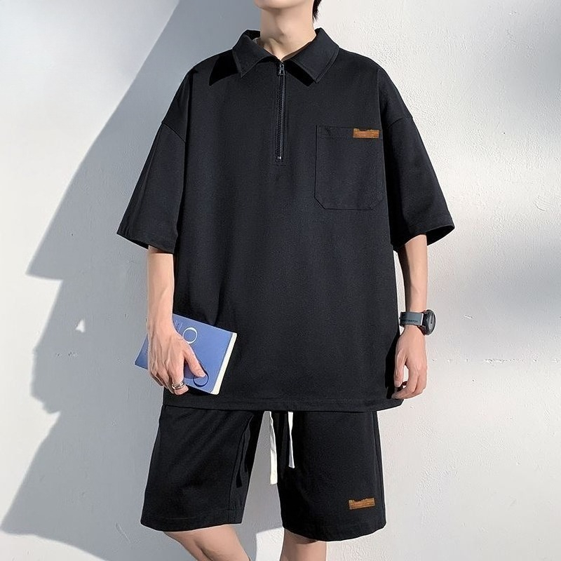 Men's Zip Up Polo Shirt Set Su - Streetwear Zipper บทวิจารณ์และราคา