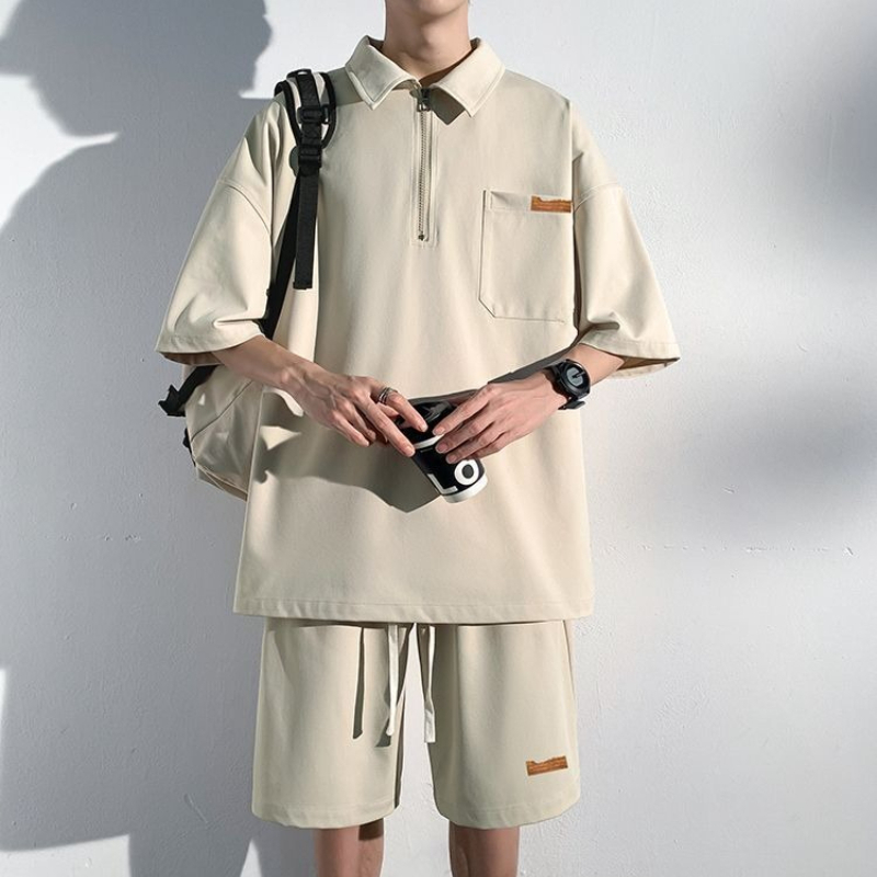 Men's Zip Up Polo Shirt Set Su - Streetwear Zipper บทวิจารณ์และราคา