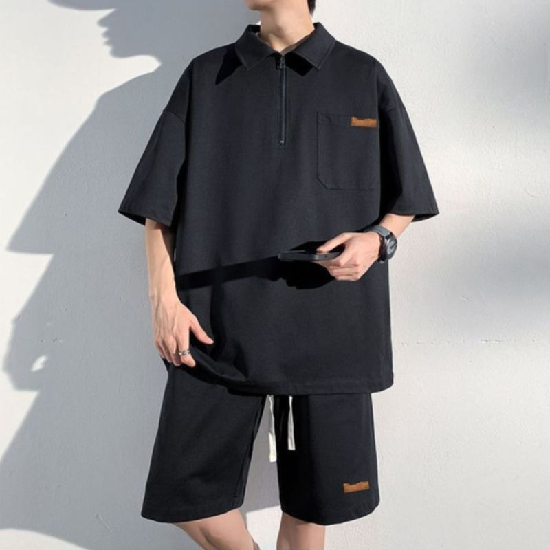 Men's Zip Up Polo Shirt Set Su - Streetwear Zipper บทวิจารณ์และราคา