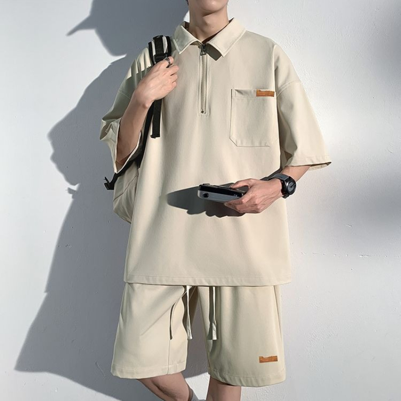 Men's Zip Up Polo Shirt Set Su - Streetwear Zipper บทวิจารณ์และราคา